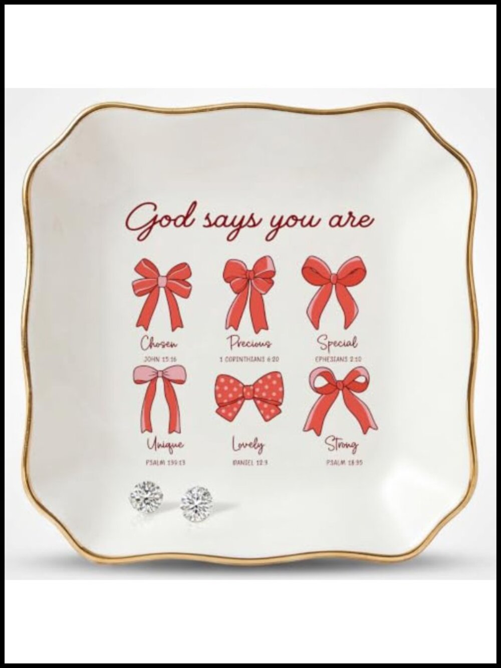 Ceramic Jewelry Dish Trinket Tray Bible Verse Christian Gift